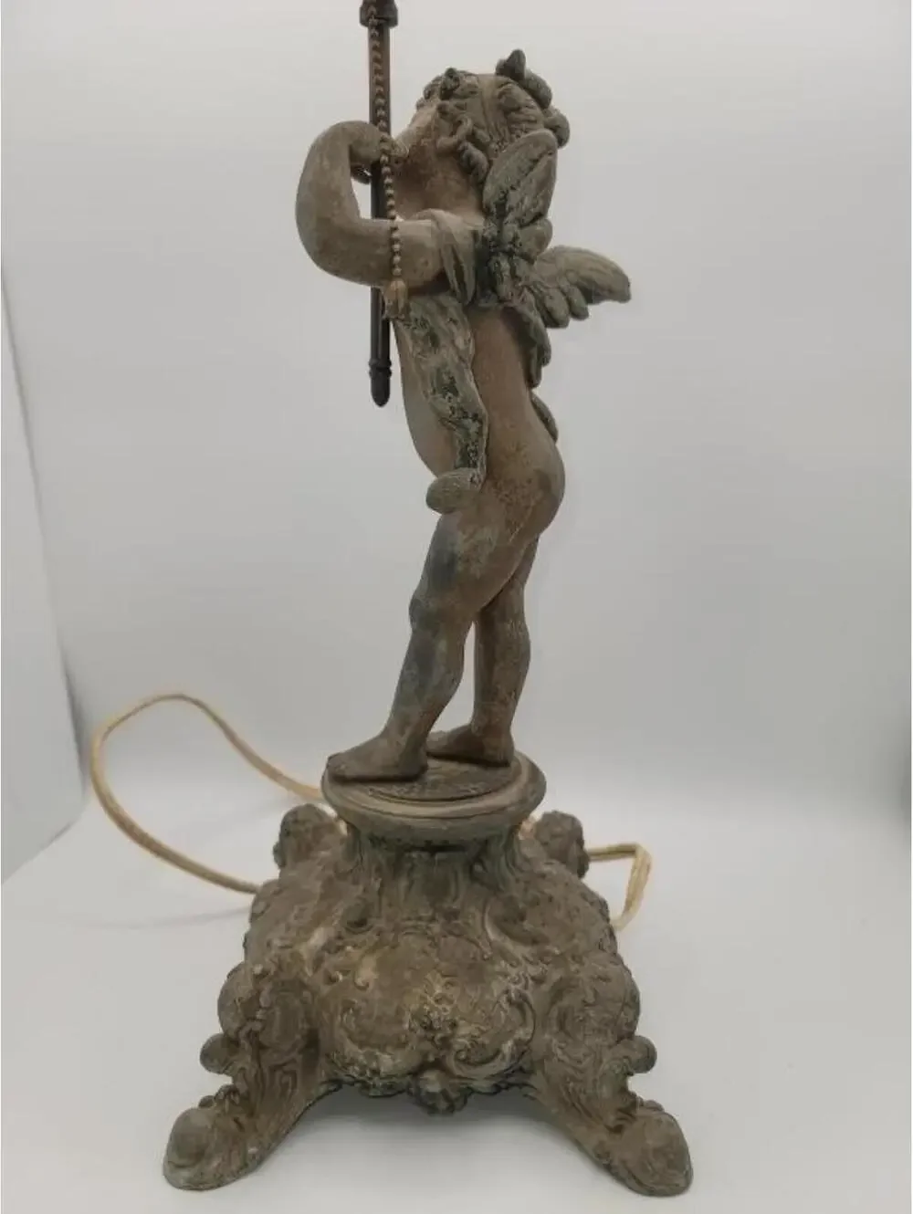 Vintage Cherub Putti Figural Table Lamp Original Finish Beautiful Aged Patina